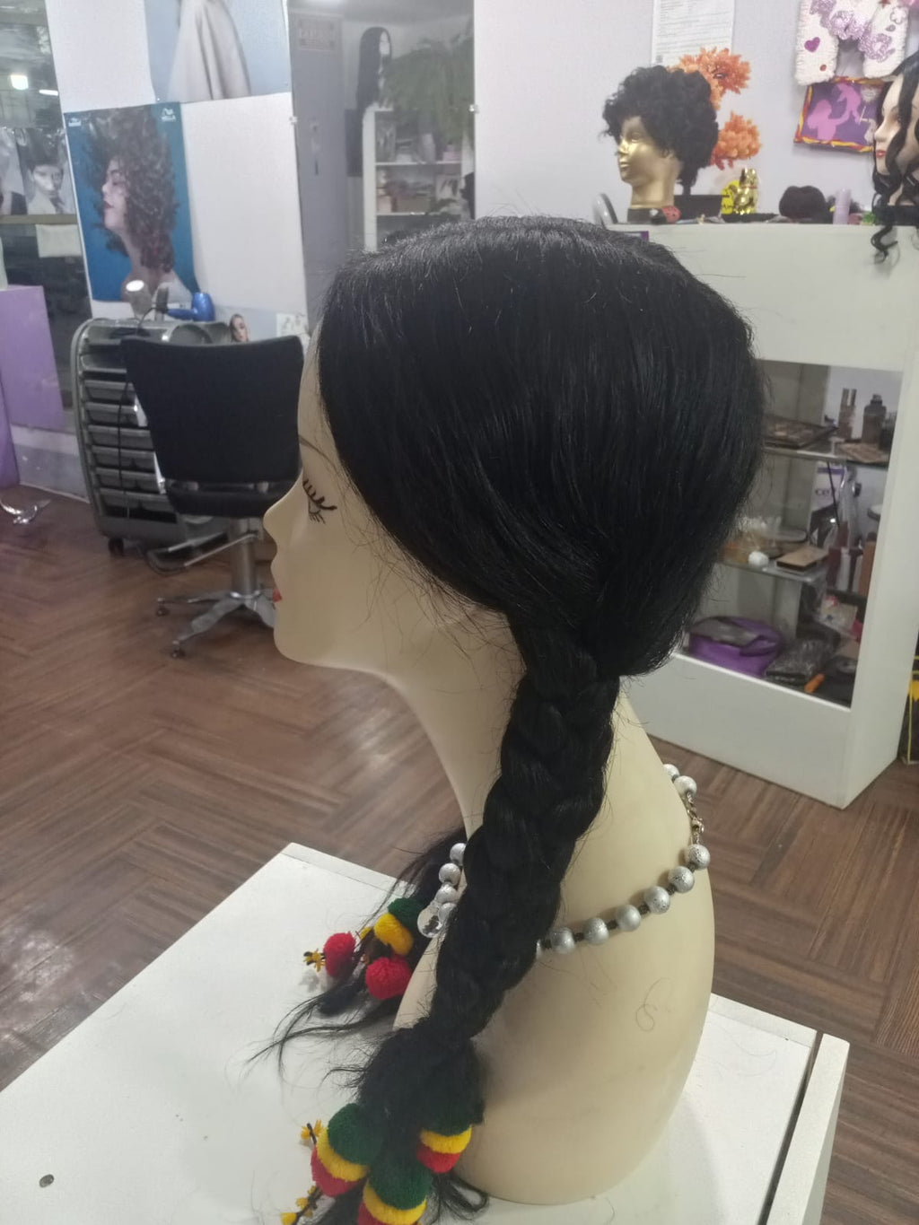 Peluca natural 100% Humana con Trenzas – Línea Media Delantera y Posterior