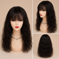 Peluca cabello natural castaño oscuro con cerquillo vista frontal lateral y trasera VMajo