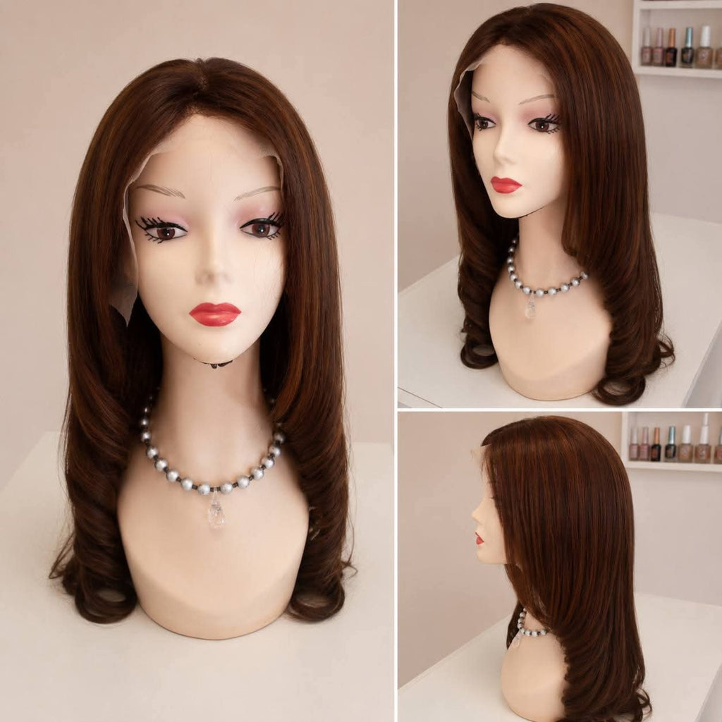 Peluca lace front cabello natural castaño mediano VMajo