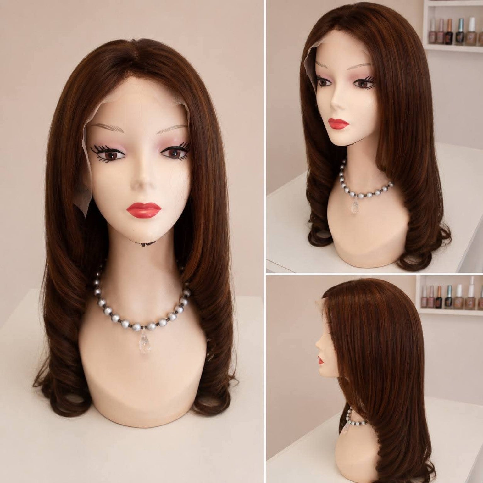 Peluca lace front cabello natural castaño mediano VMajo