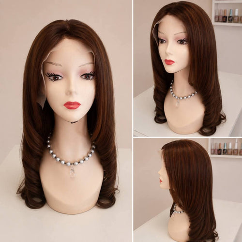 Peluca lace front cabello natural castaño mediano VMajo