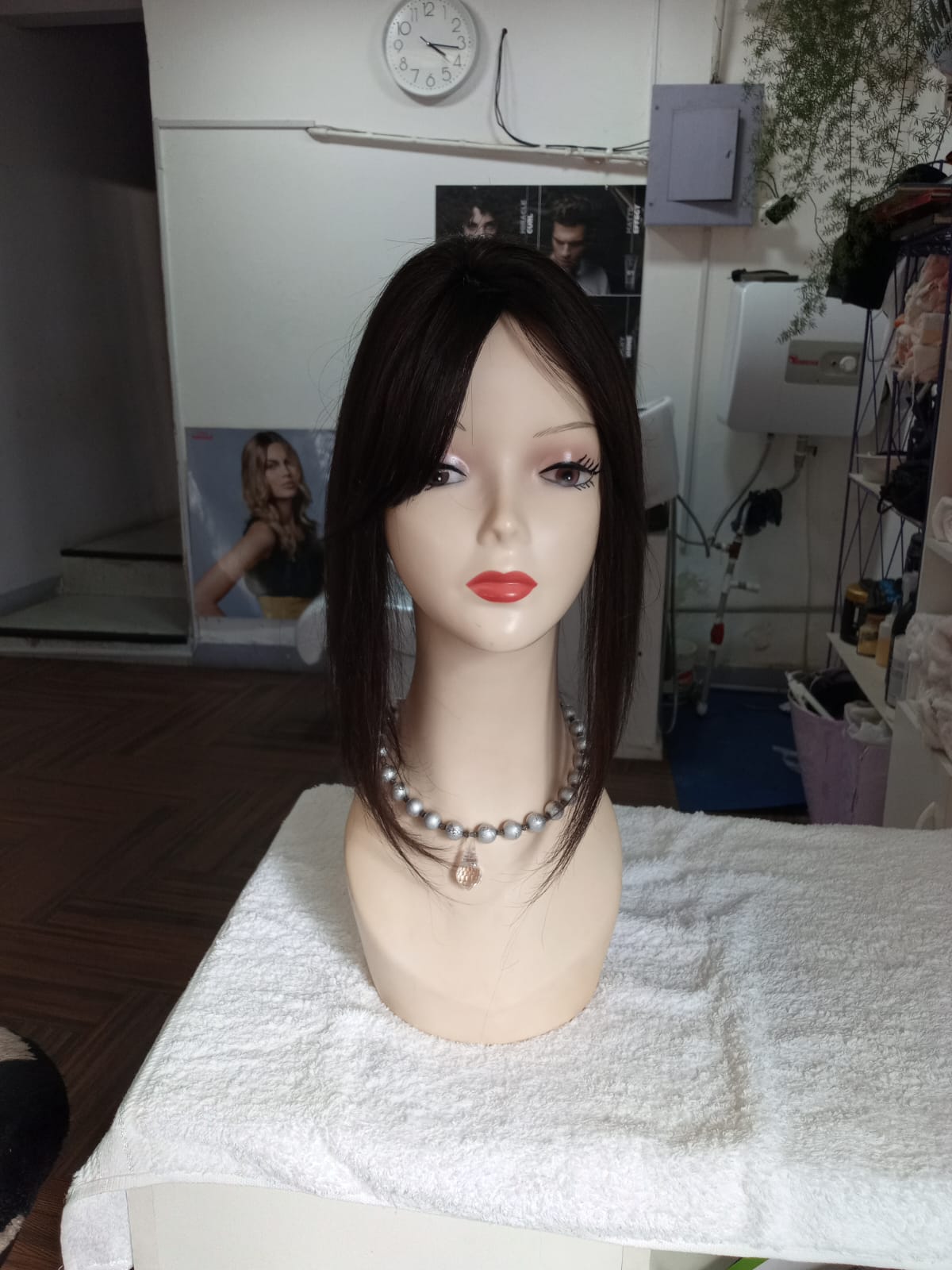 Topper de cabello 100% natural color castaño oscuro con cerquilloqie