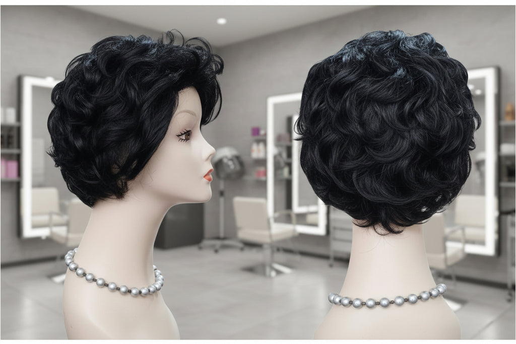 Peluca negra cabello 100% natural corta - Estilo clásico europeo