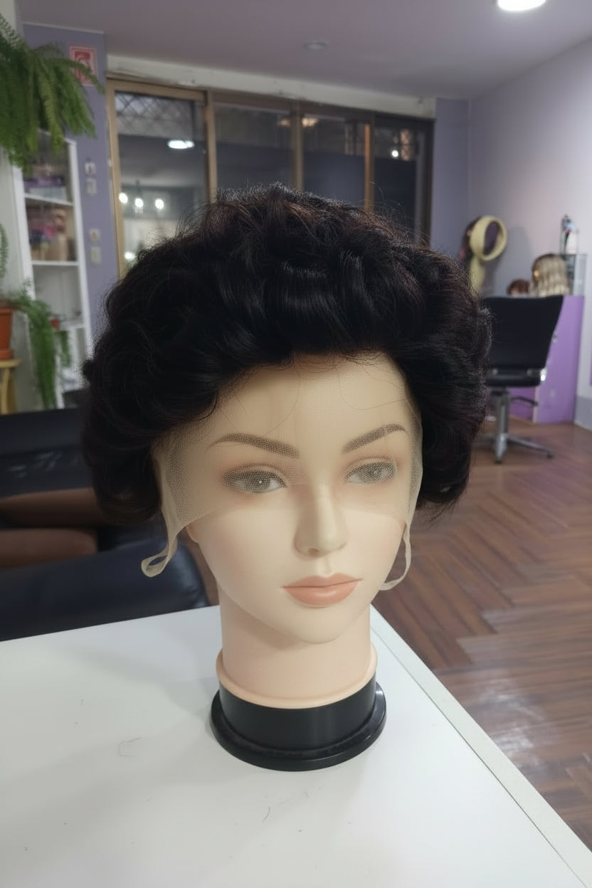 Peluca corta negra cabello Humano