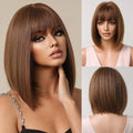 Peluca castaña 100% natural corte Melena Bob con cerquillo