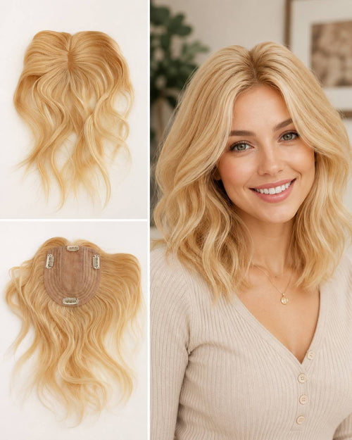 Topper Natural Rubio Claro Ondulado - collage con modelo