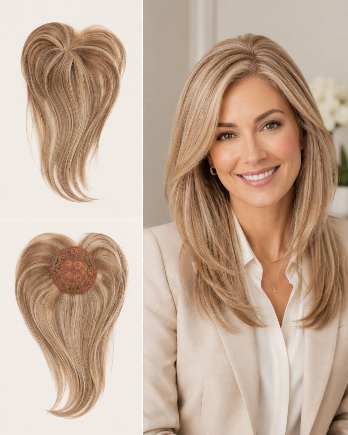 Topper Natural Rubio Cenizo con Rayitos - collage con modelo