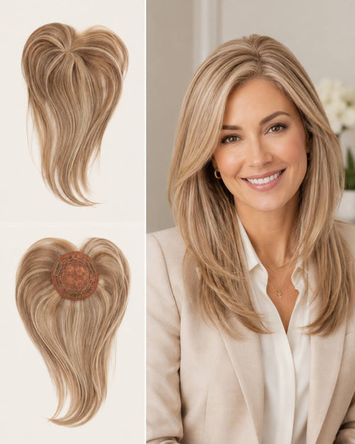 Topper Natural Rubio Cenizo con Rayitos - collage con modelo