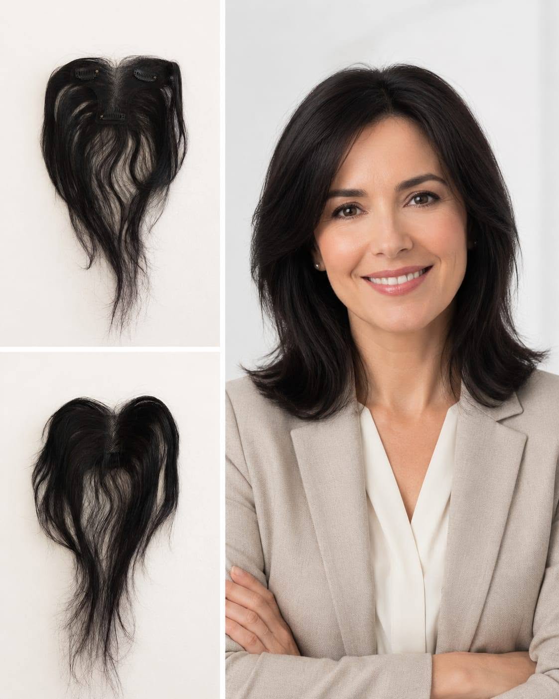 Topper de Cabello 100% Humano Corto Negro - vista con modelo