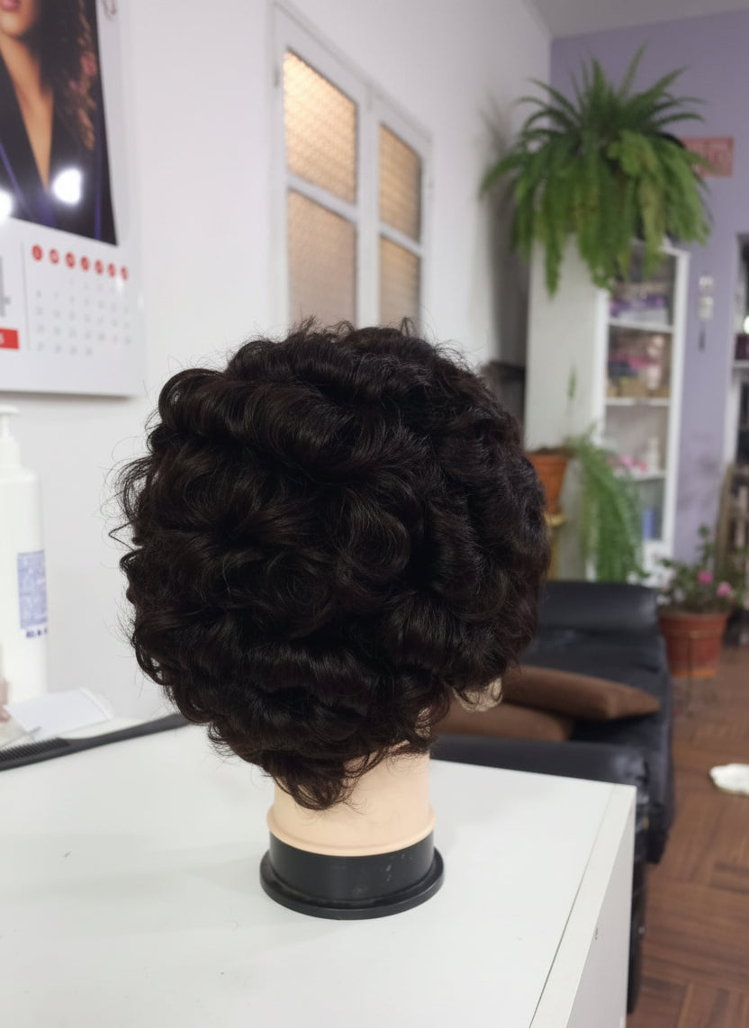 Peluca corta negra cabello Humano