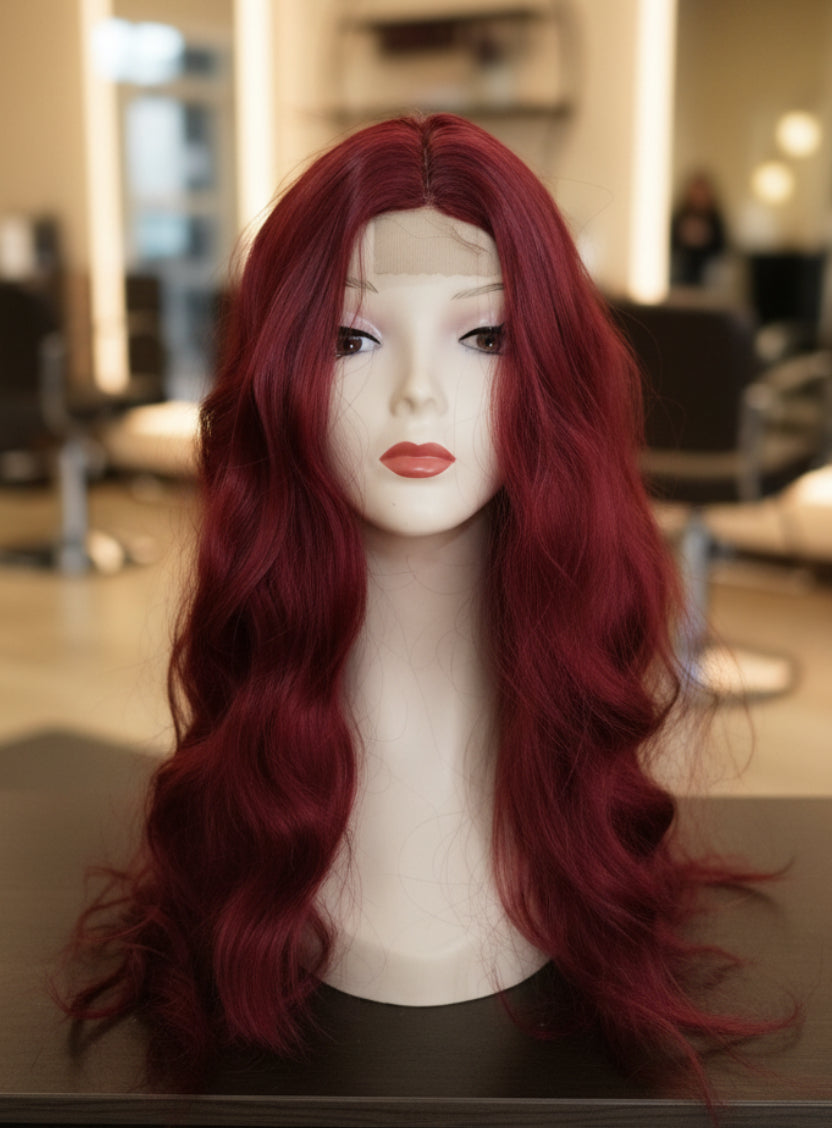 Peluca Sintética Ondulada Borgoña Lace Front 1x4