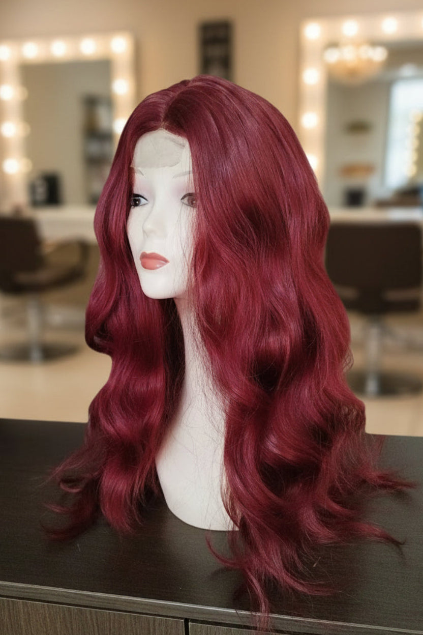Peluca Sintética Ondulada Borgoña Lace Front 1x4