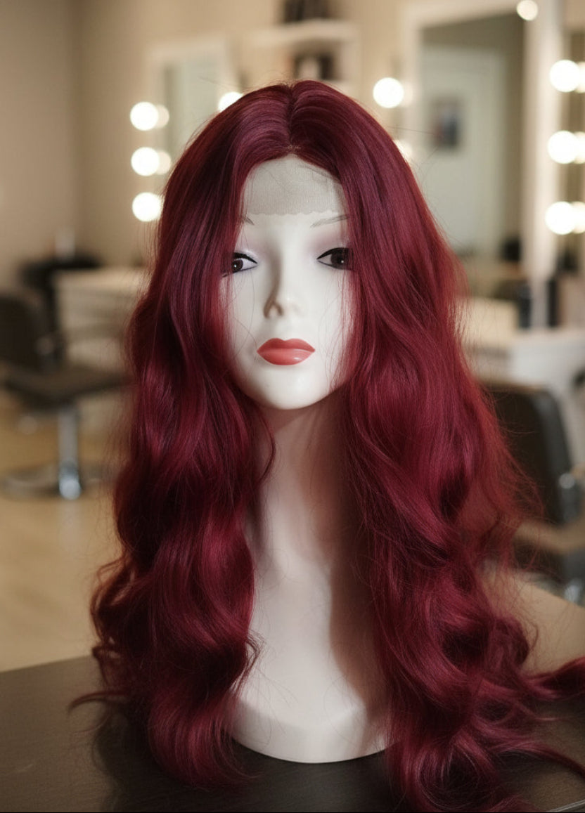 Peluca Sintética Ondulada Borgoña Lace Front 1x4
