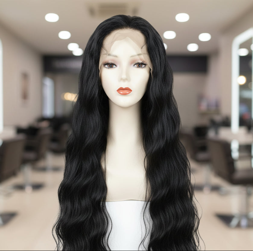 Peluca negra cabello 100% natural 65 - 70 cm