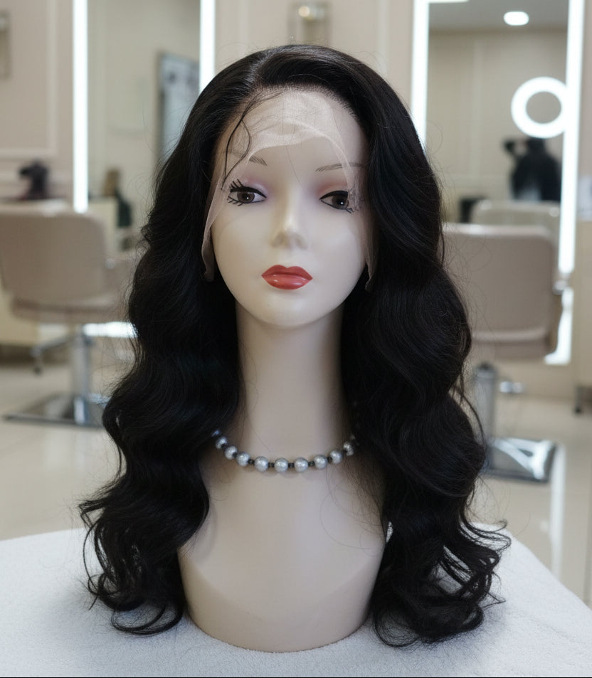 Peluca negra ondulada cabello 100% natural 70 cm