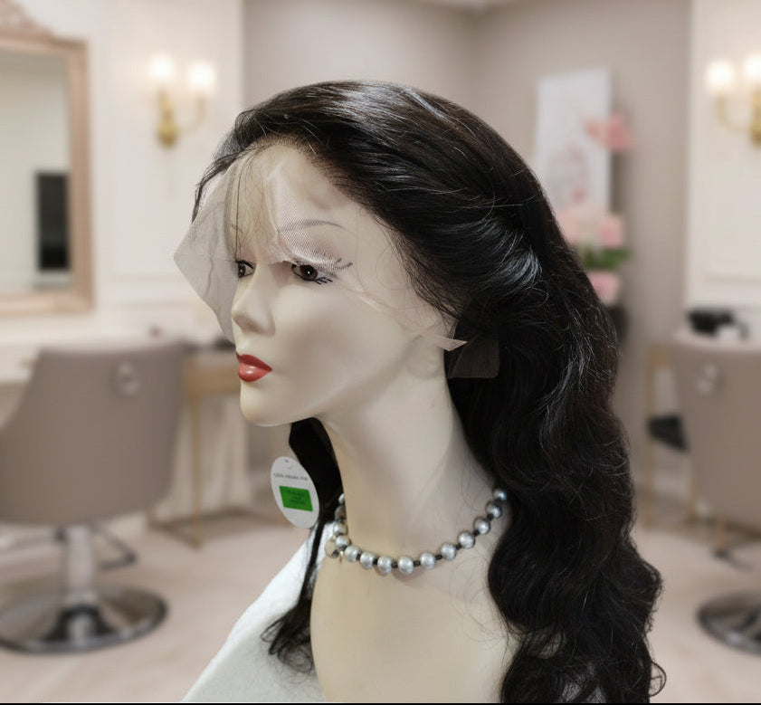 Peluca negra ondulada cabello 100% natural 70 cm
