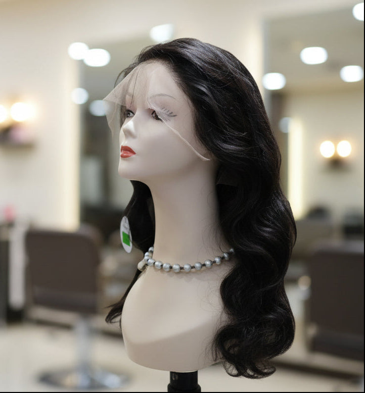 Peluca negra ondulada cabello 100% natural 70 cm
