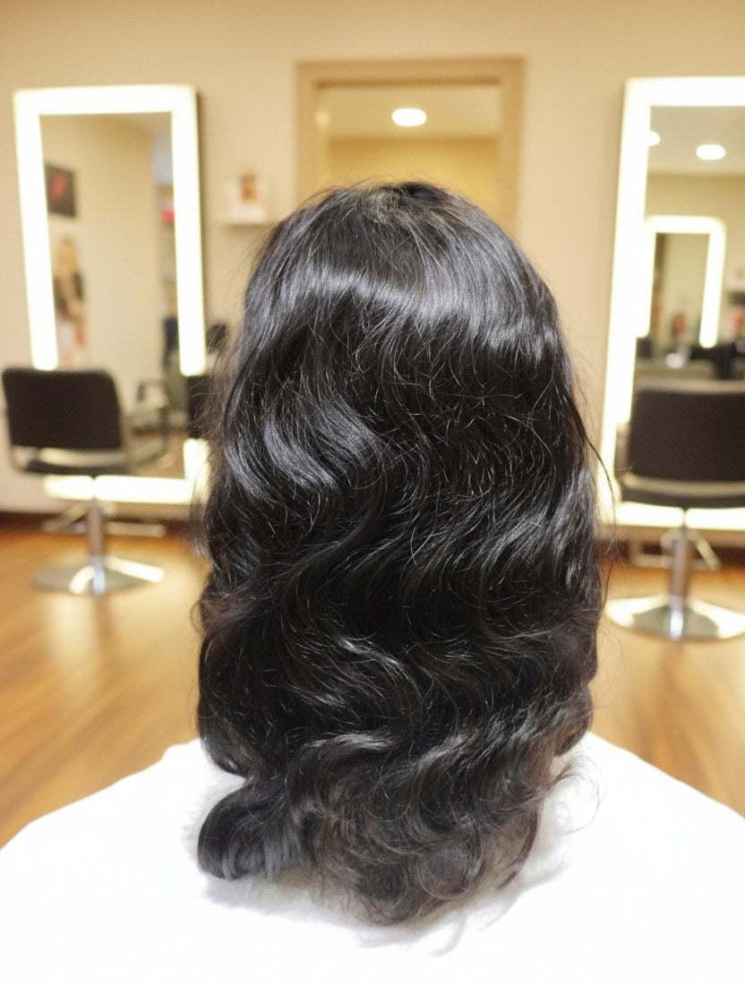 Peluca negra ondulada cabello 100% natural 70 cm