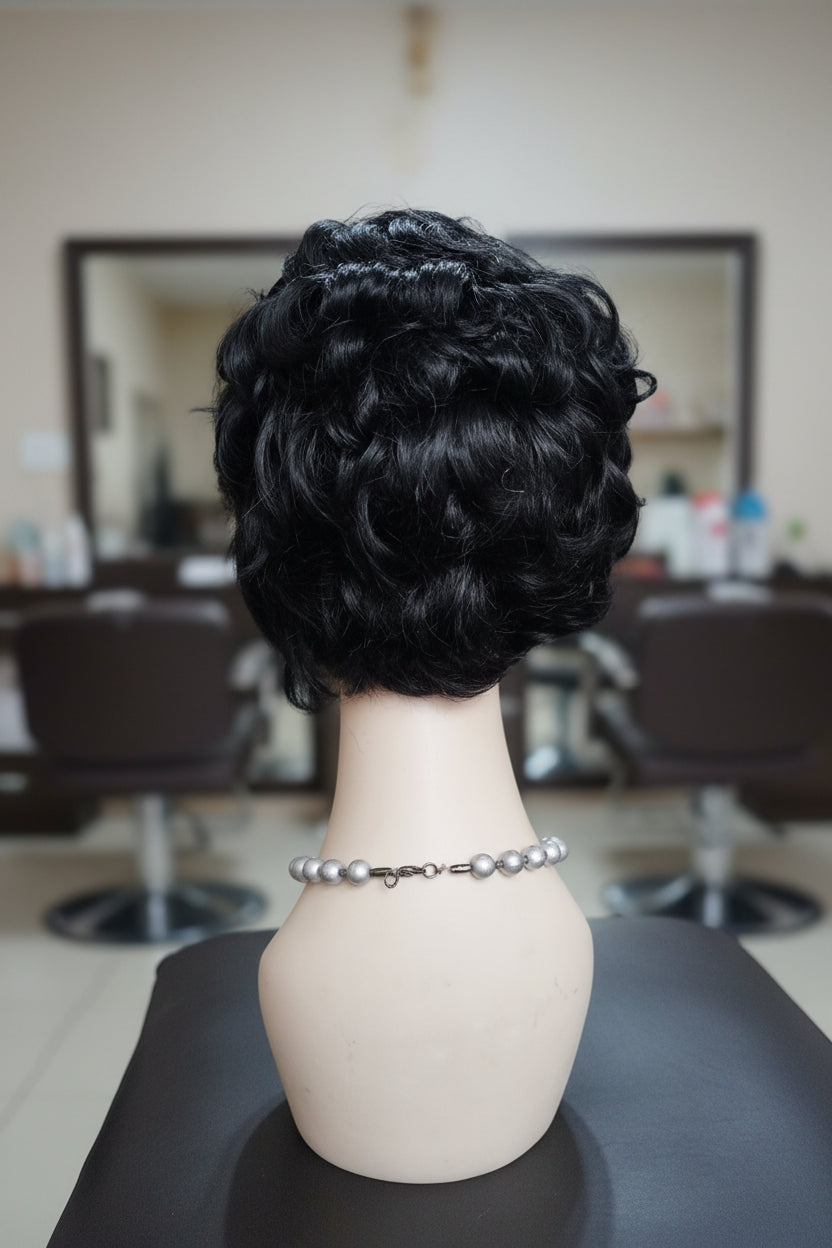 Peluca negra cabello 100% natural corta - Estilo clásico europeo