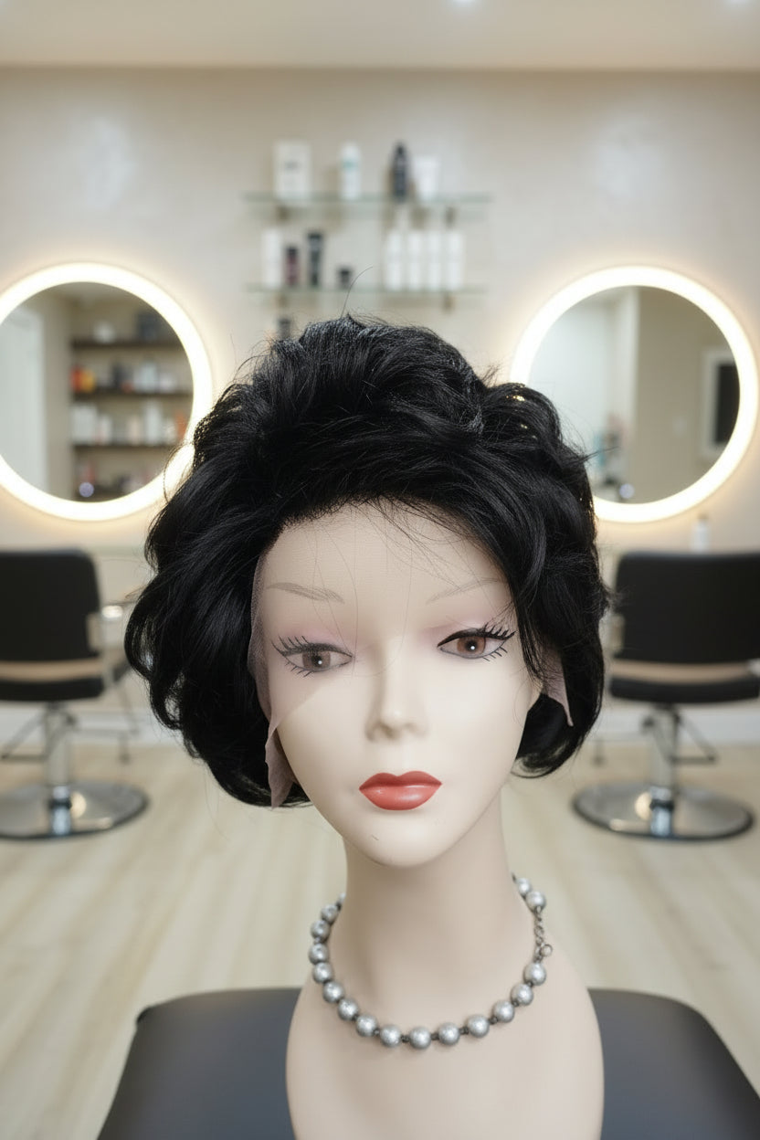 Peluca negra cabello 100% natural corta - Estilo clásico europeo