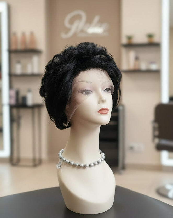 Peluca negra cabello 100% natural corta - Estilo clásico europeo