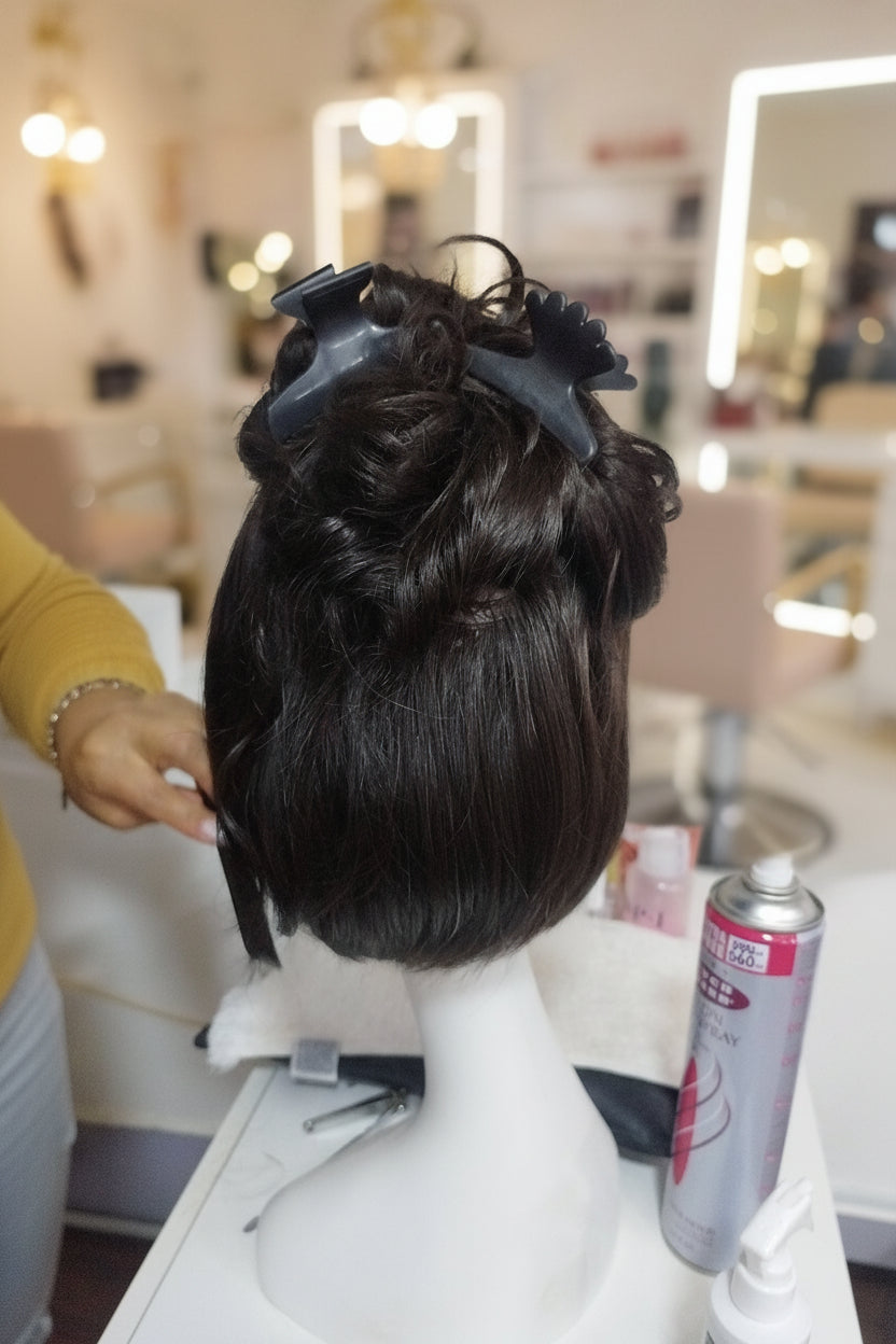 Peluca negra cabello 100% natural Melena Bob 30 cm, Lace 13x4