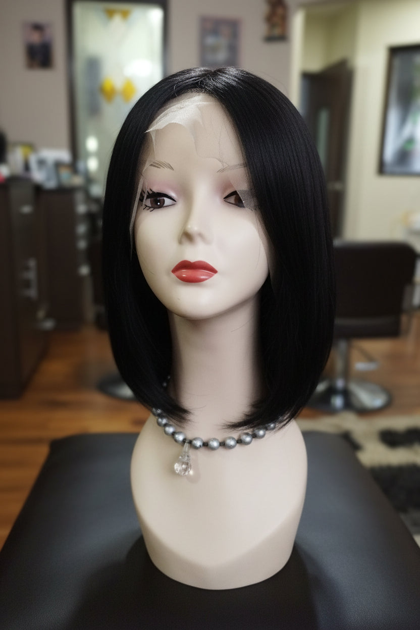 Peluca Natural 100% Humana Estilo Melena 35 cm Lace Front Color Negro