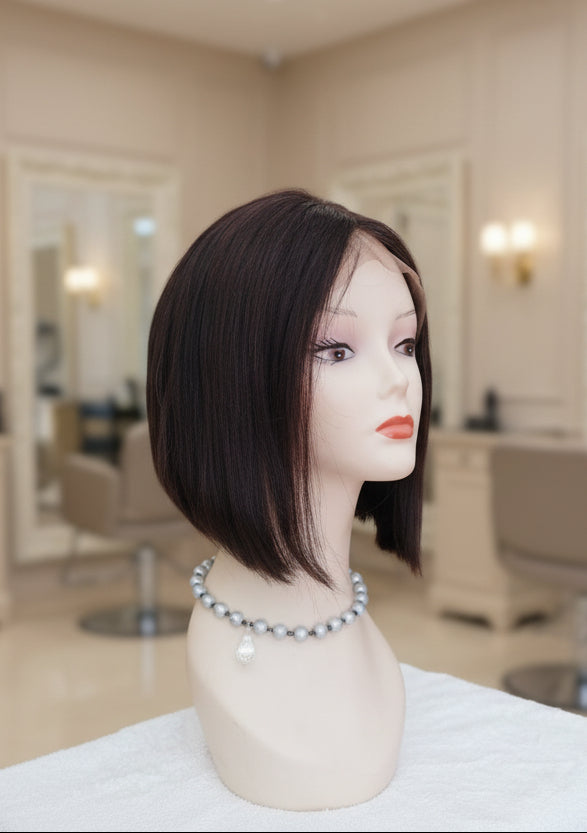 Peluca negra cabello 100% natural Melena Bob 30 cm, Lace 13x4