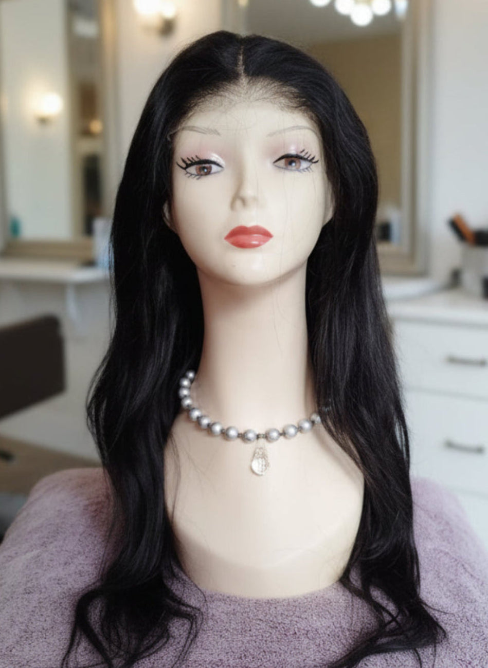 Peluca negra cabello 100% natural 70 - 75 cm