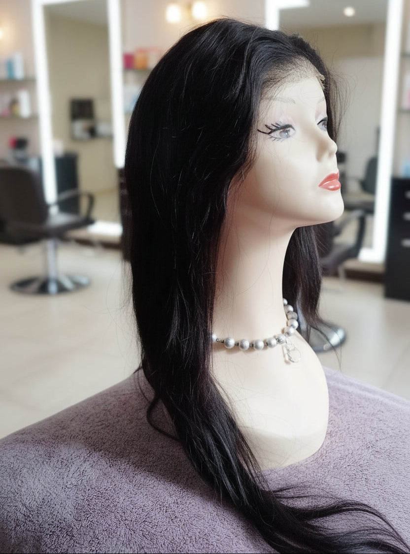 Peluca negra cabello 100% natural 70 - 75 cm