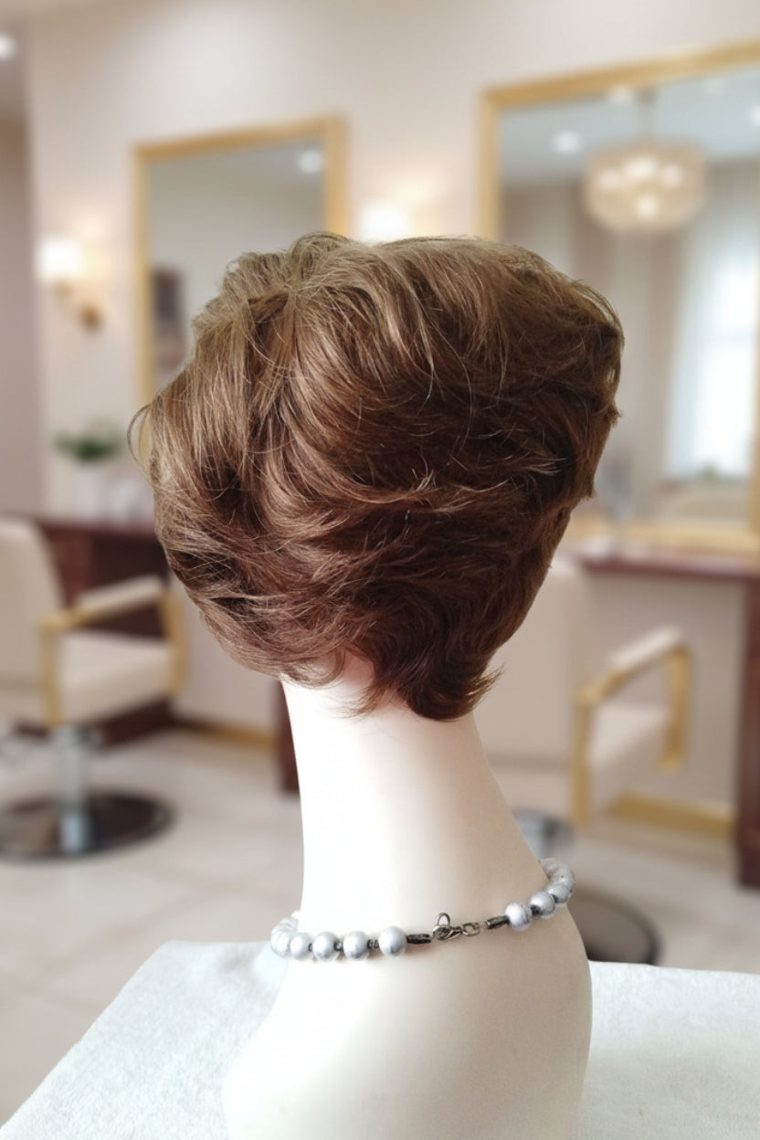 Peluca castaña cabello 100% natural corta - Estilo clásico europeo