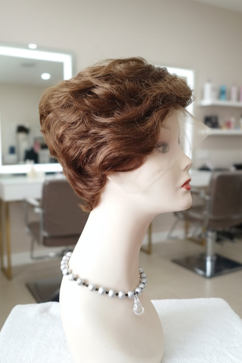 Peluca castaña cabello 100% natural corta - Estilo clásico europeo