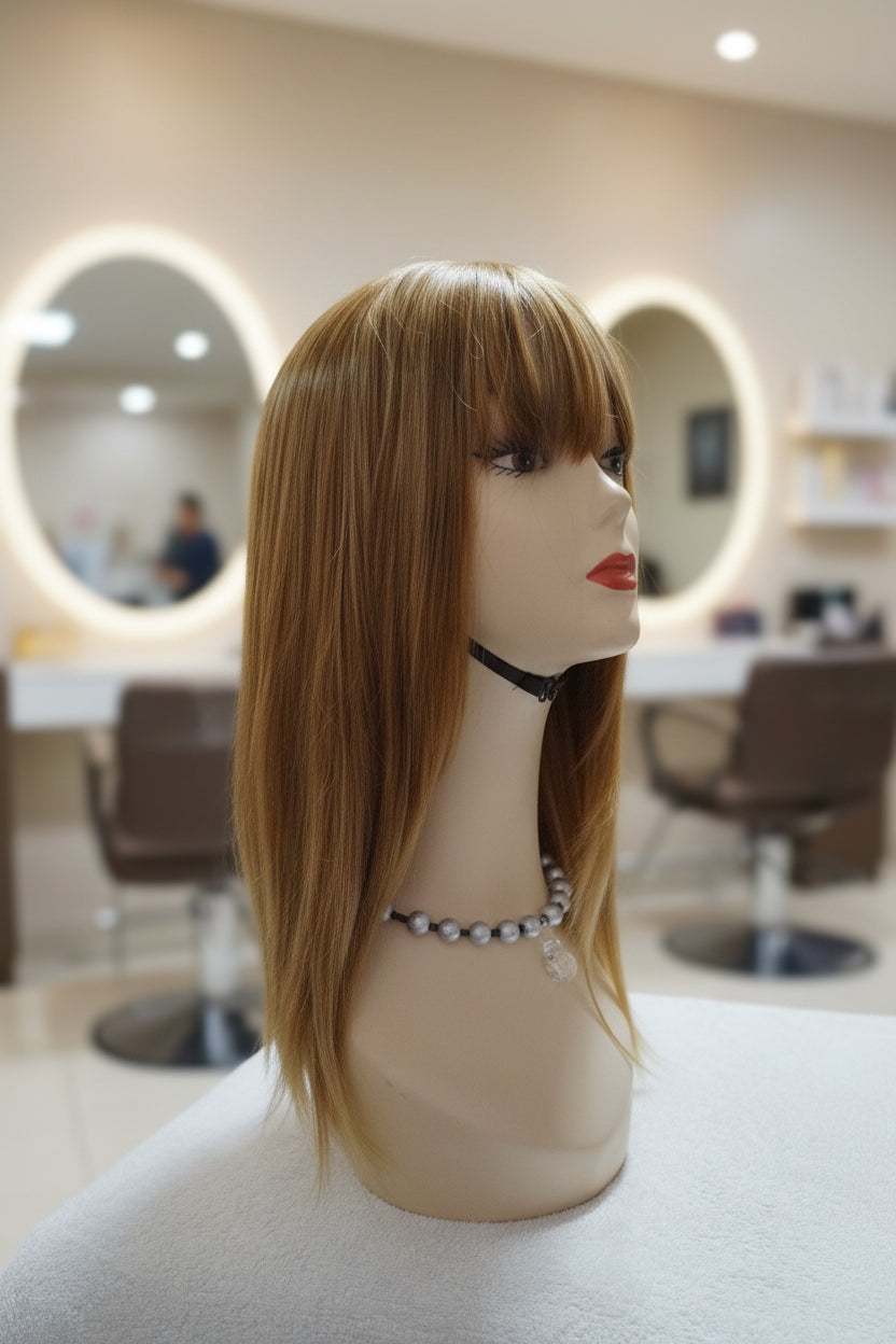 Peluca Sintética Rubia con Rayitos con cerquillo