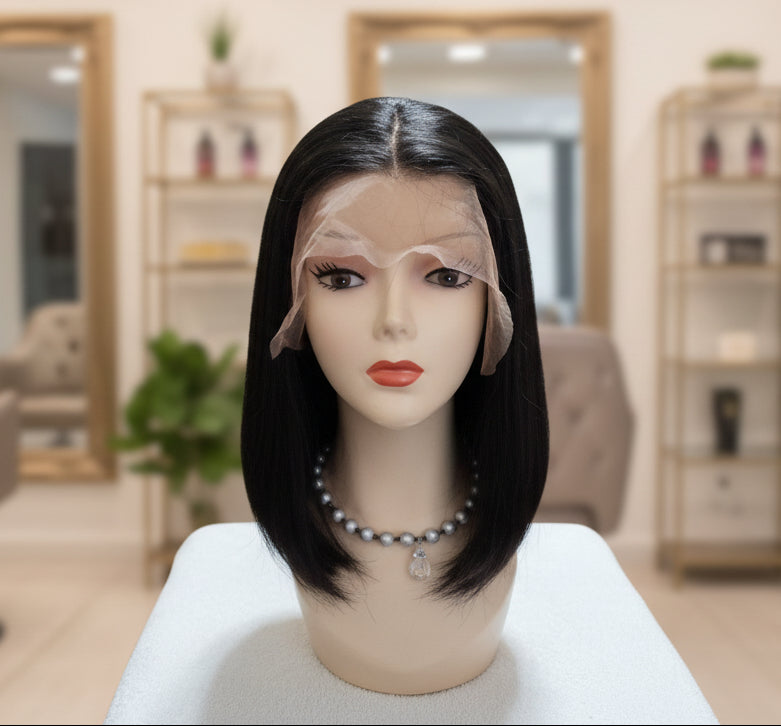 Peluca sintetica negra corte Bob lace front entera
