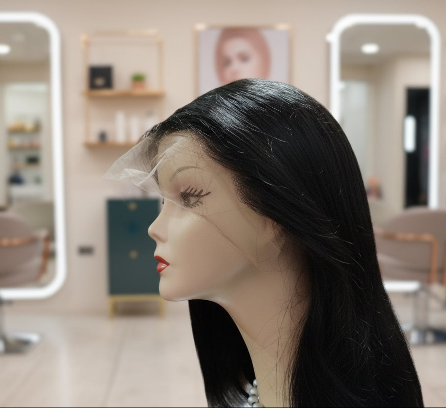 Peluca sintetica negra corte Bob lace front entera