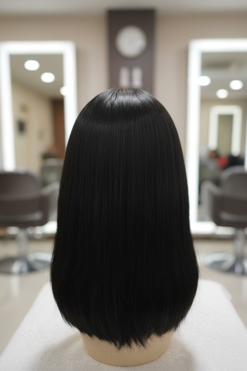 Peluca sintetica negra corte Bob lace front entera