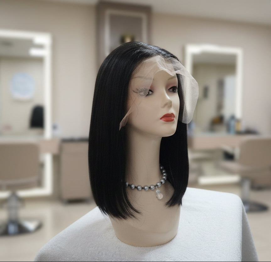 Peluca sintetica negra corte Bob lace front entera