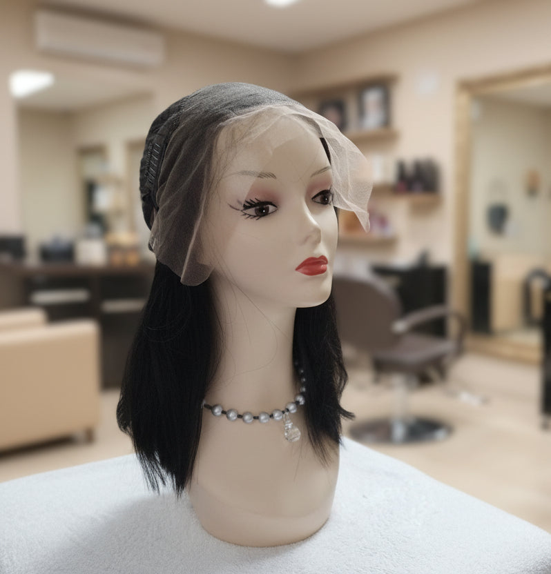 Peluca sintetica negra corte Bob lace front entera