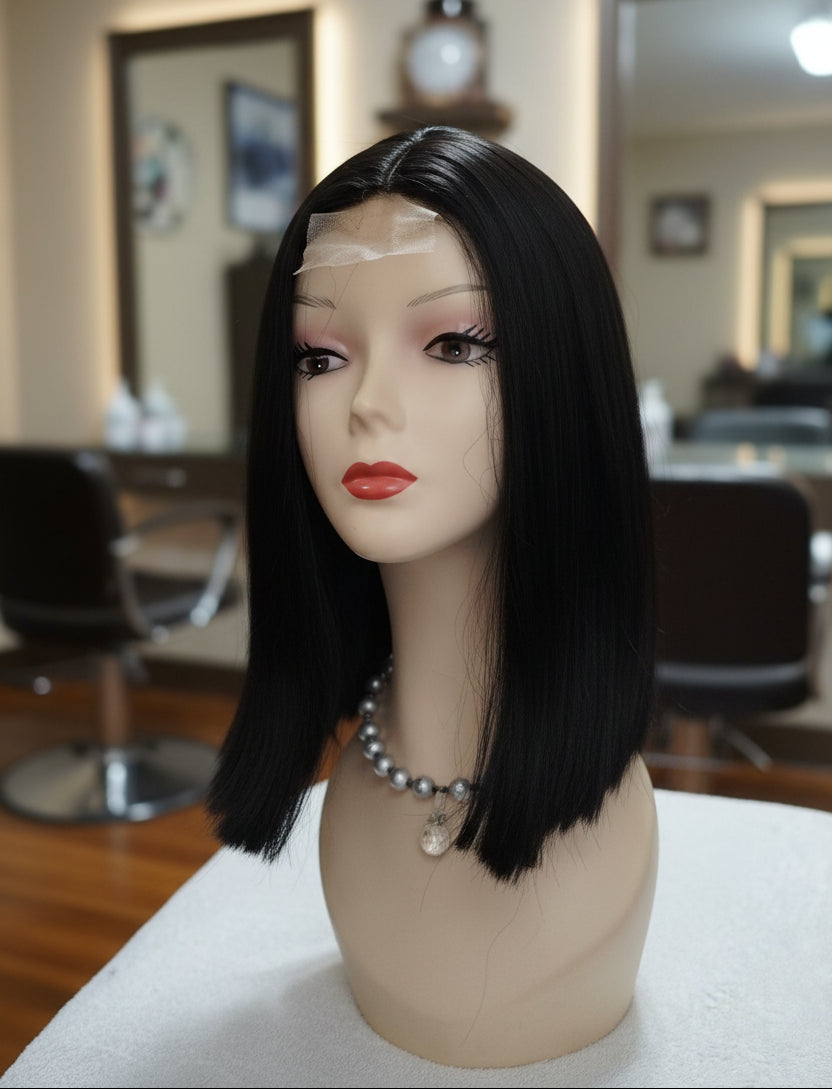 Peluca sintetica negra corte Bob lace front