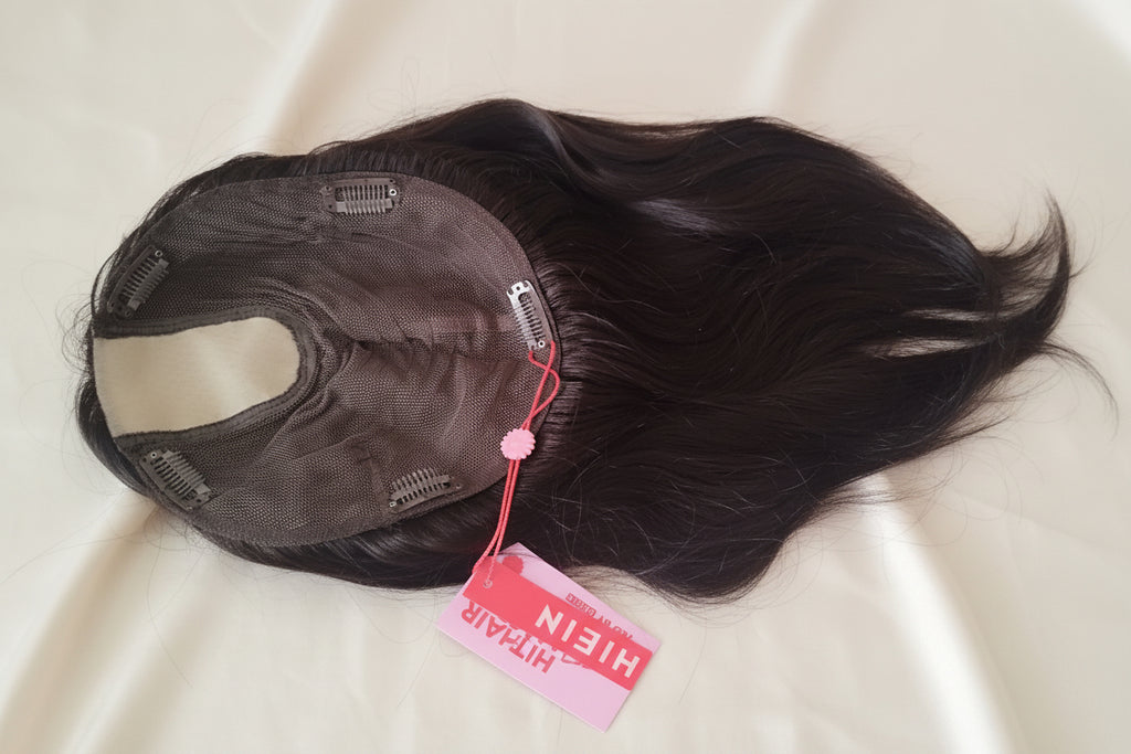 Topper de cabello natural 50 - 55 cm, color castaño oscuro, sin cerquillo