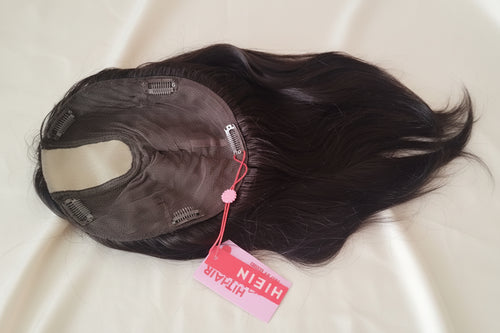 Topper de cabello natural 50 - 55 cm, color castaño oscuro, sin cerquillo