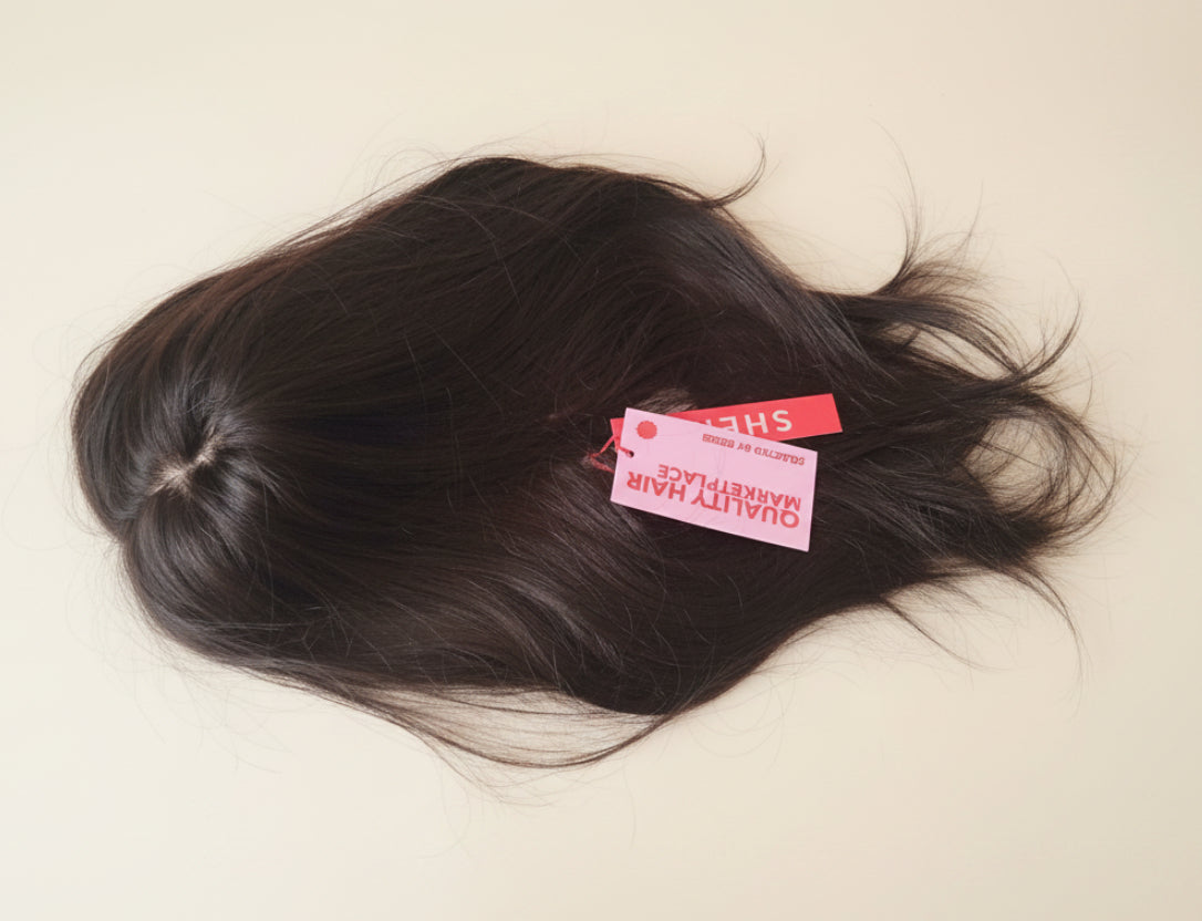 Topper de cabello natural 50 - 55 cm, color castaño oscuro, sin cerquillo