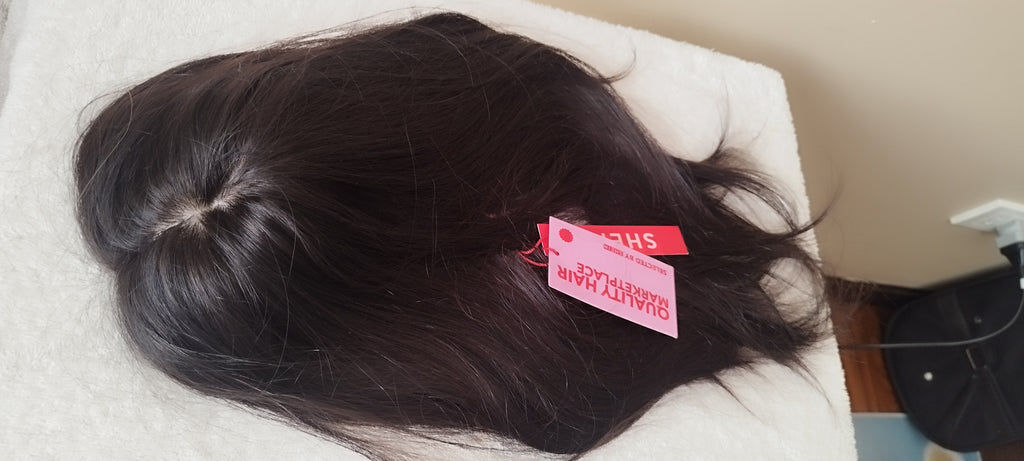 Topper de cabello natural 50 - 55 cm, color castaño oscuro, sin cerquillo
