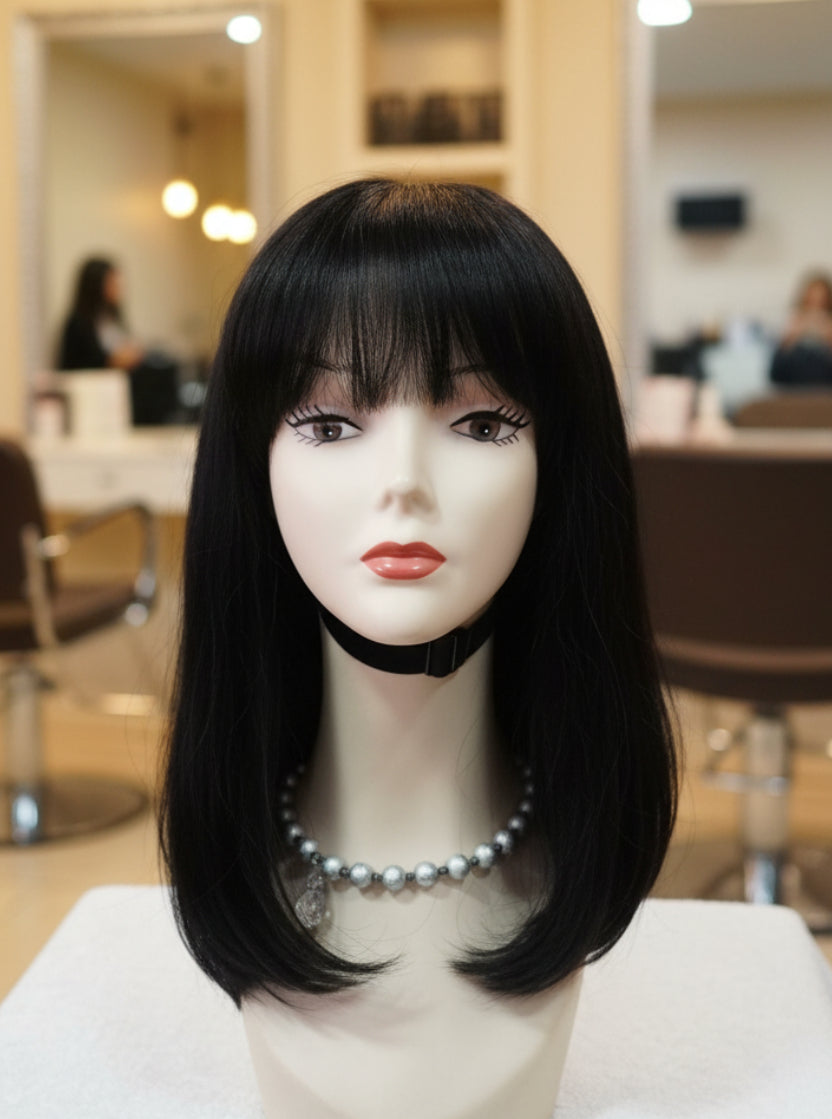 Peluca de cabello natural con cerquillo lace frontal y lace posterior