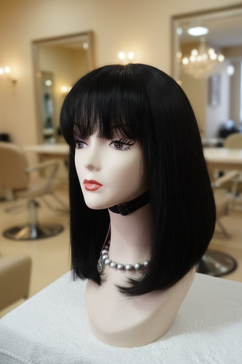 Peluca de cabello natural con cerquillo lace frontal y lace posterior