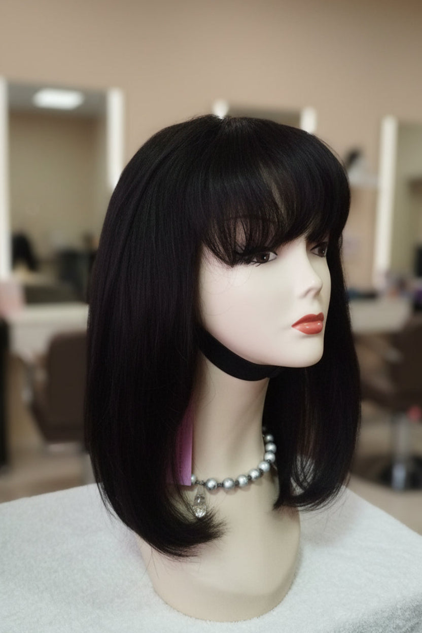 Peluca de cabello natural con cerquillo lace frontal y lace posterior