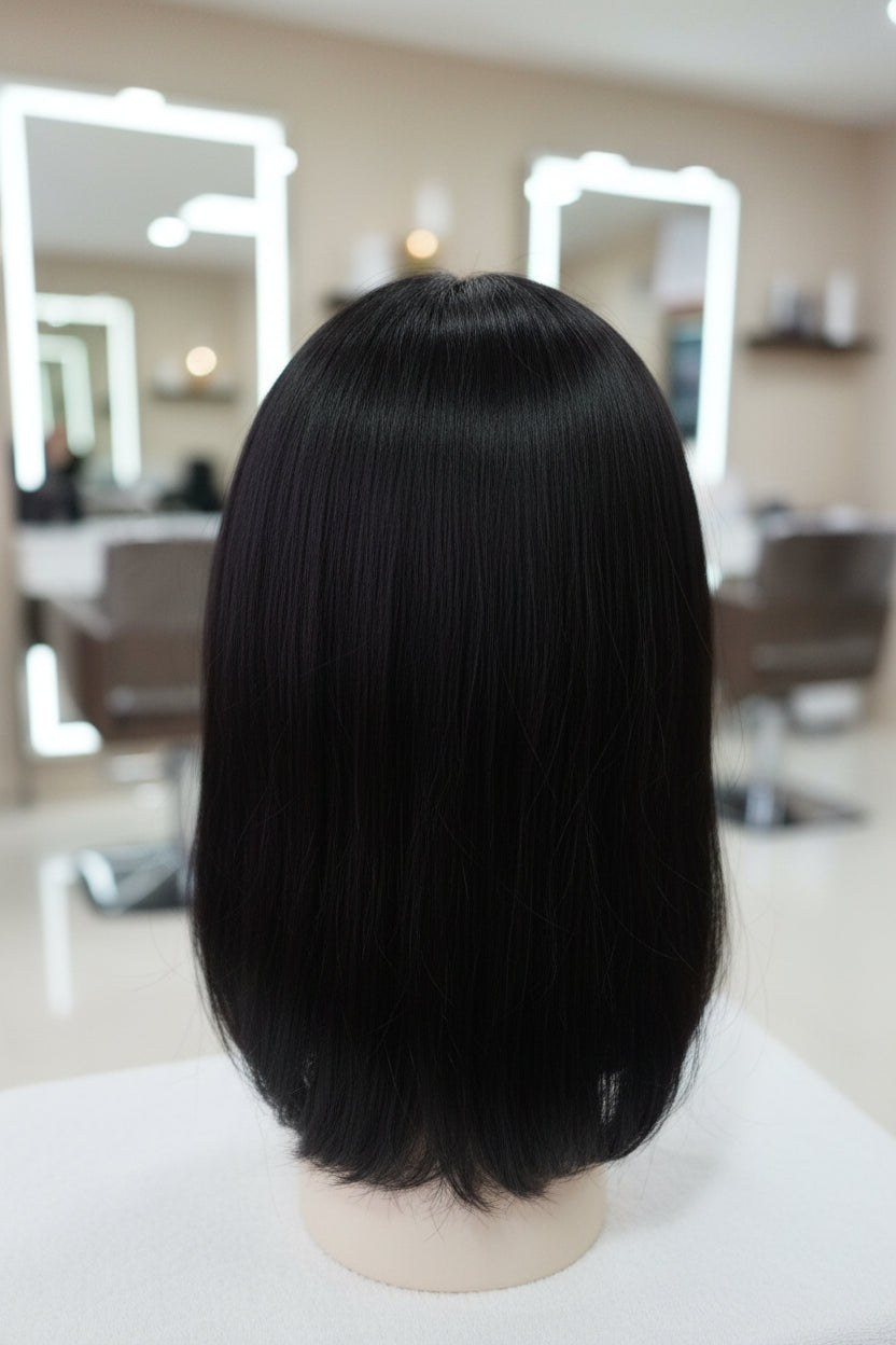 Peluca de cabello natural con cerquillo lace frontal y lace posterior