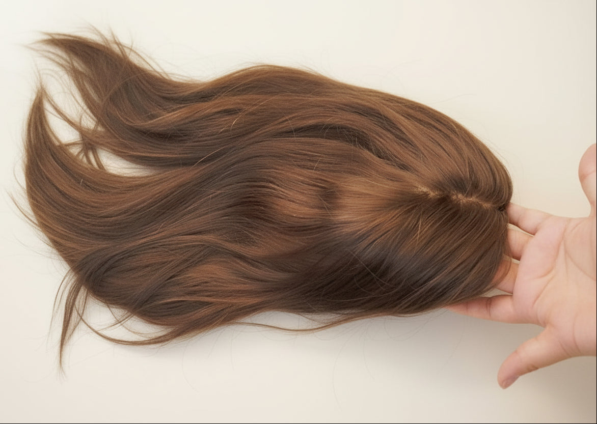 Topper Capilar Natural 50-55 cm – Color Castaño Sin Cerquillo