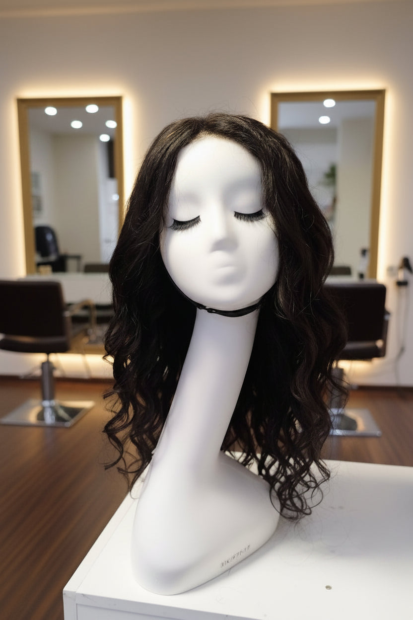 Peluca de Cabello Natural, 55 a 60 cm, Ondulada