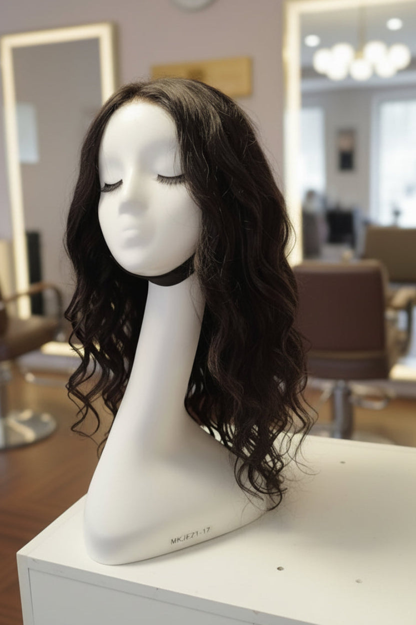 Peluca de Cabello Natural, 55 a 60 cm, Ondulada